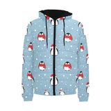 Cute penguin christmas snow pattern Men's Padded Hooded Jacket