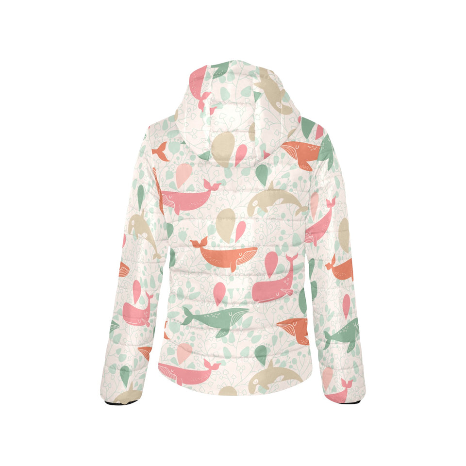 Cute whale pattern Women's Padded Hooded Jacket