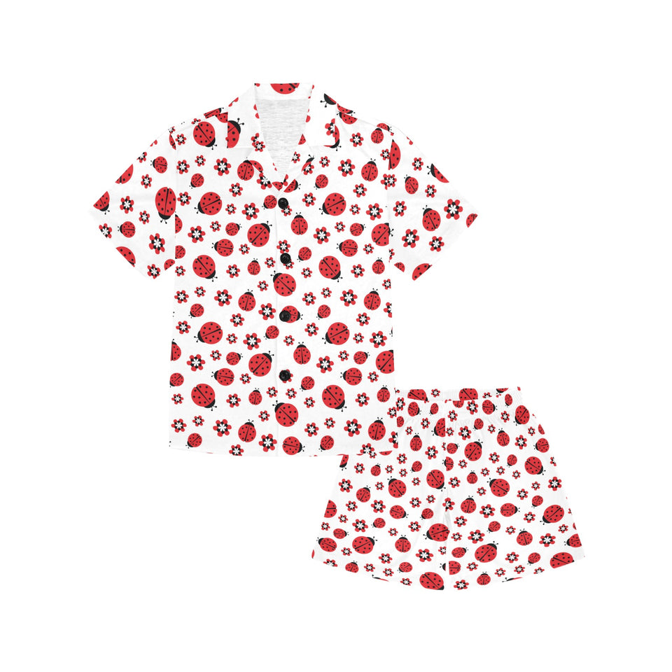 Ladybug Pattern Print Design 04 Kids' Boys' Girls' V-Neck Short Pajama Set