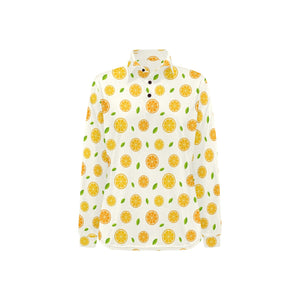 oranges leaves pattern Women's Long Sleeve Polo Shirt