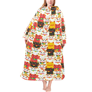 Colorful Maneki neko cat pattern Blanket Robe with Sleeves