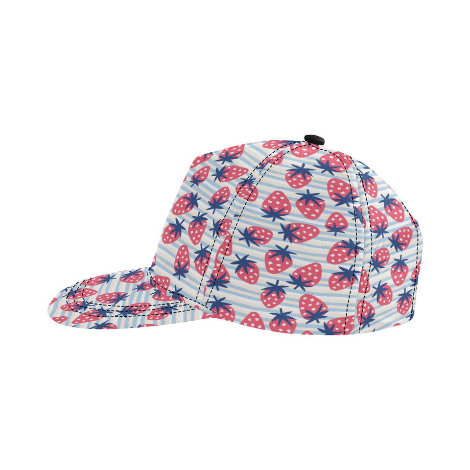 Strawberry pattern blue lines background All Over Print Snapback Cap