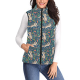 Raccoon tropical leaves pattern Women's Padded Vest