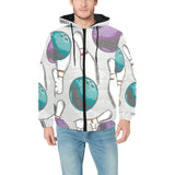 Bowling ball and pin gray background Men's Padded Hooded Jacket