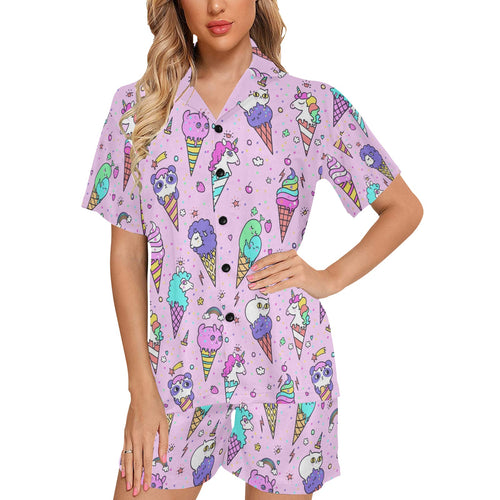Cute ice cream cone animal pattern Women's V-Neck Short Pajama Set
