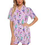 Cute ice cream cone animal pattern Women's V-Neck Short Pajama Set