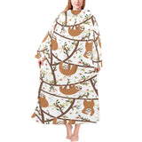 Sloths hanging on the tree pattern Blanket Robe with Sleeves