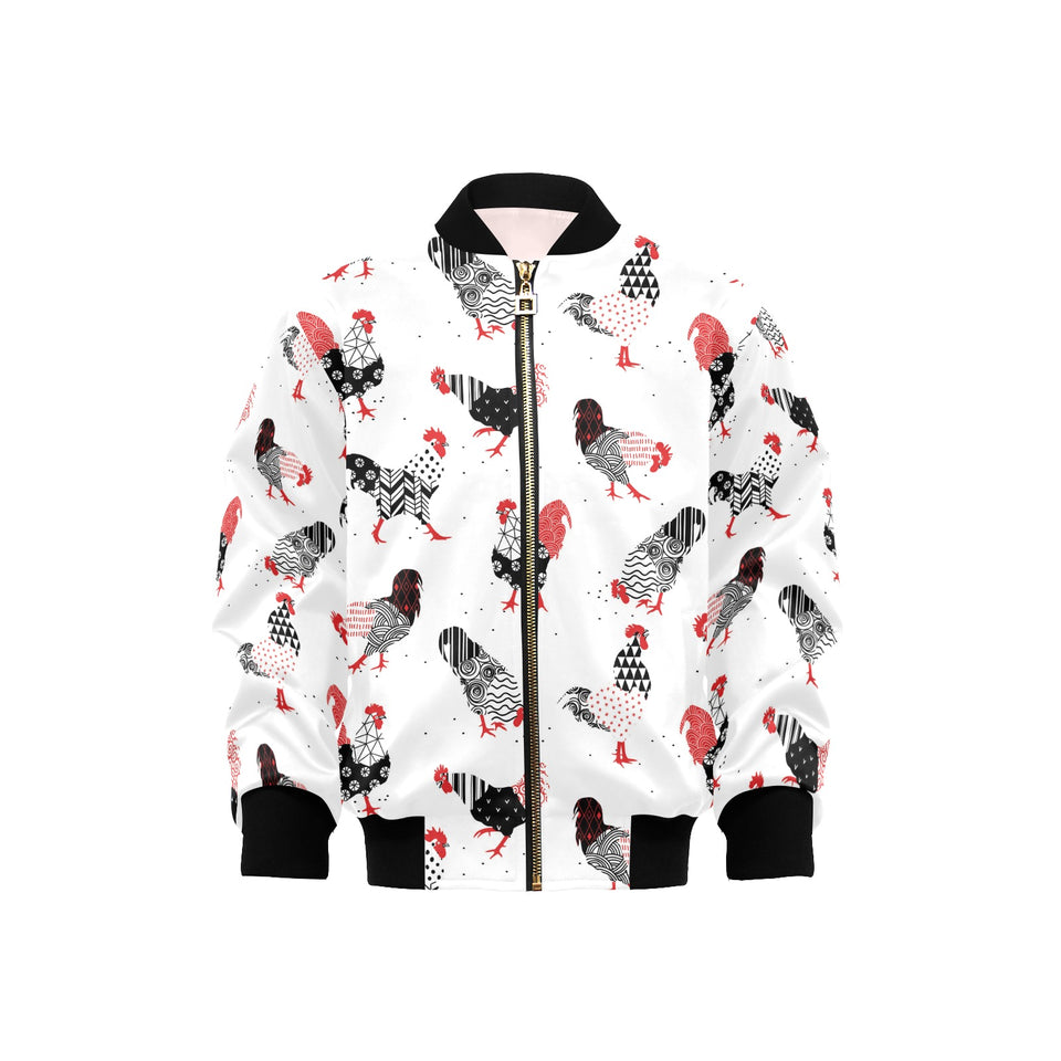 Cool rooster chicken cock floral ornament backgrou Kids' Boys' Girls' Bomber Jacket