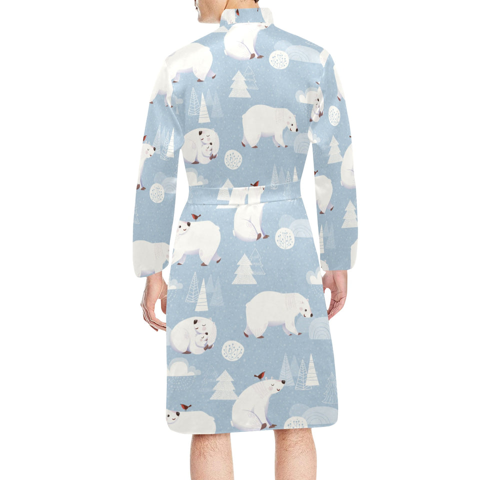 Cute polar bears Christmas decoration pattern Men's Long Sleeve Belted Night Robe