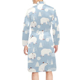 Cute polar bears Christmas decoration pattern Men's Long Sleeve Belted Night Robe