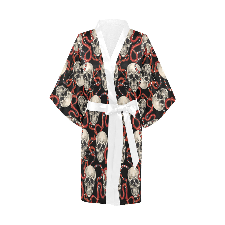 Red snake skull pattern Women's Short Kimono Robe