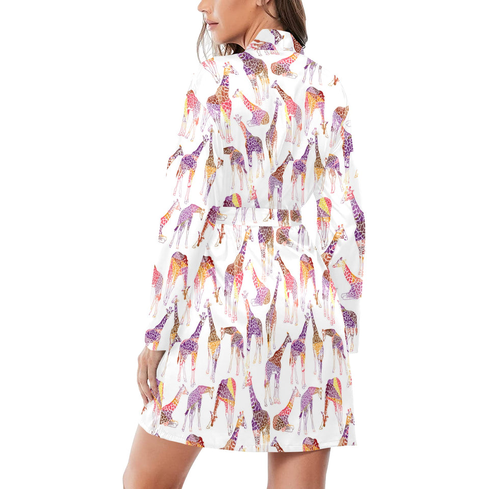 Giraffe Pattern Print Design 02 Women's Long Sleeve Belted Night Robe