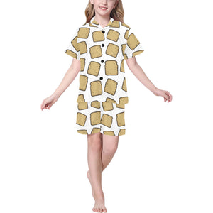 Bread Toast Pattern Print Design 03 Kids' Boys' Girls' V-Neck Short Pajama Set