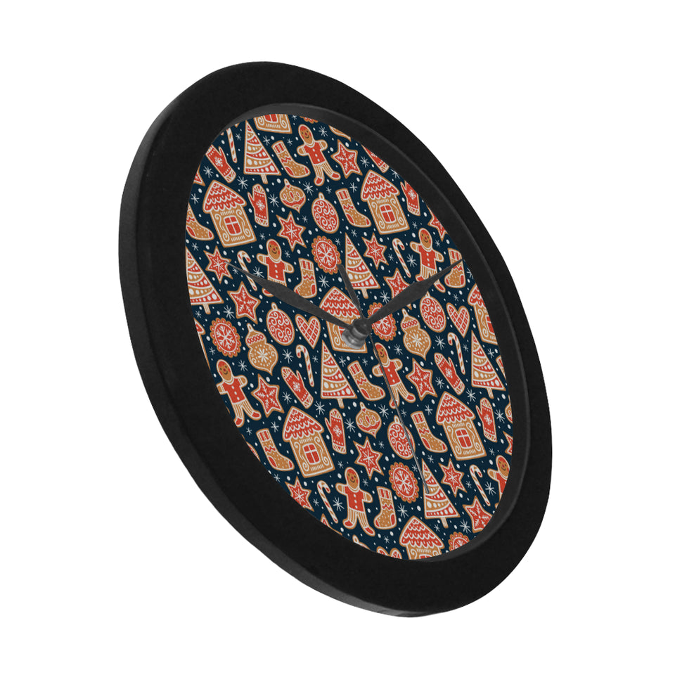 Christmas gingerbread cookie pattern Elegant Black Wall Clock