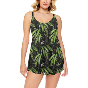 Green Peas Pattern Print Design 02 Chest Sexy Pleated Two Piece Swim Dress