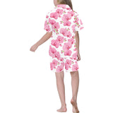 pink purple orchid pattern background Kids' Boys' Girls' V-Neck Short Pajama Set