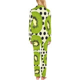 kiwi black dot background Women's Long Pajama Set