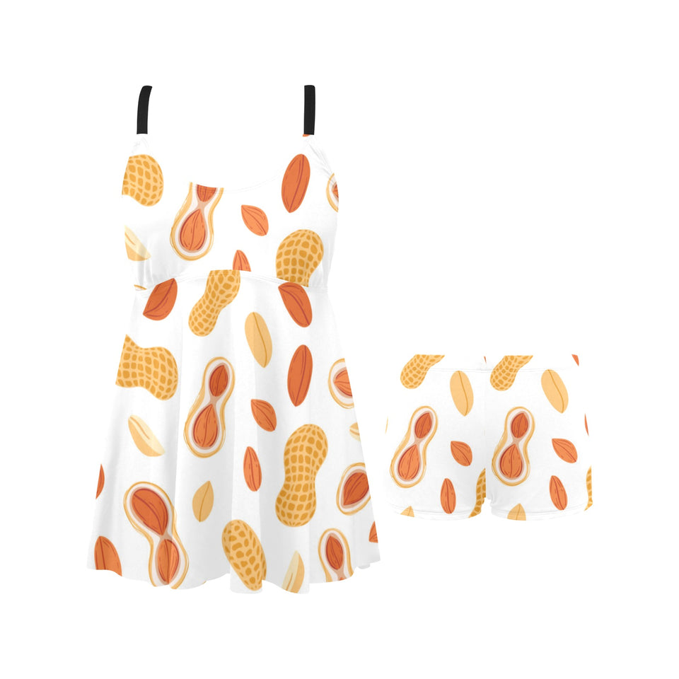 peanuts pattern Chest Sexy Pleated Two Piece Swim Dress