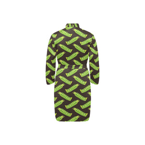 Green Peas Pattern Print Design 05 Men's Long Sleeve Belted Night Robe