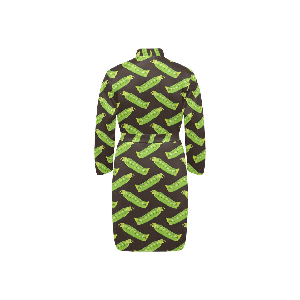 Green Peas Pattern Print Design 05 Men's Long Sleeve Belted Night Robe