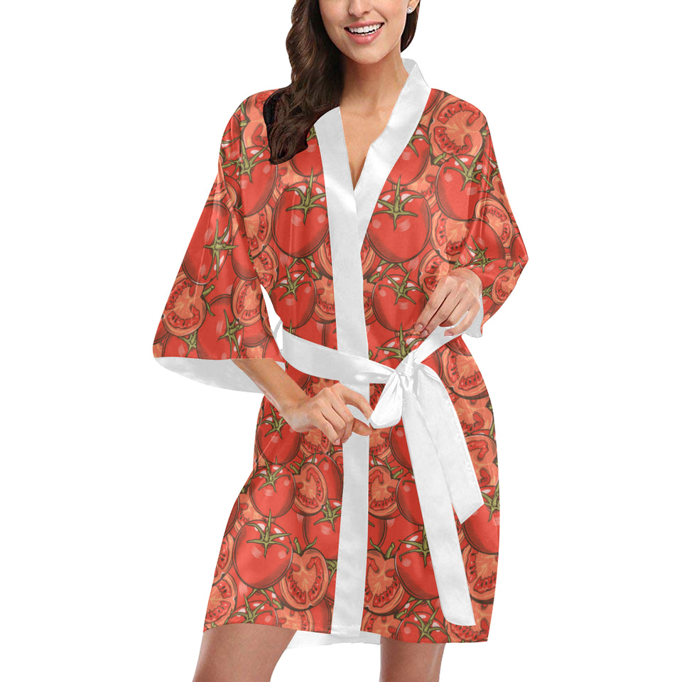 Red Tomato Pattern Women's Short Kimono Robe
