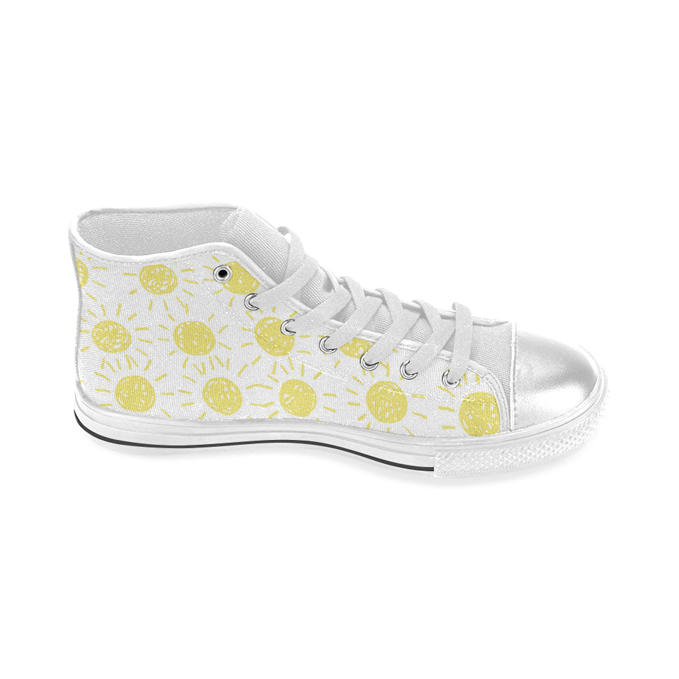 hand drawn sun pattern Women's High Top Canvas Shoes White