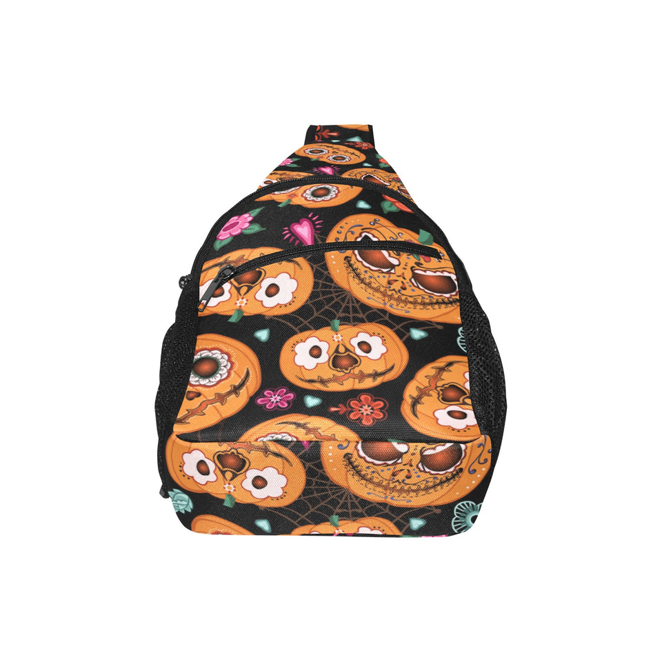Pumpkin flowers spiderweb Halloween theme All Over Print Chest Bag