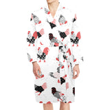Cool rooster chicken cock floral ornament backgrou Men's Long Sleeve Belted Night Robe