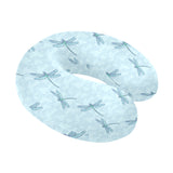 Dragonfly pattern blue background U-Shaped Travel Neck Pillow