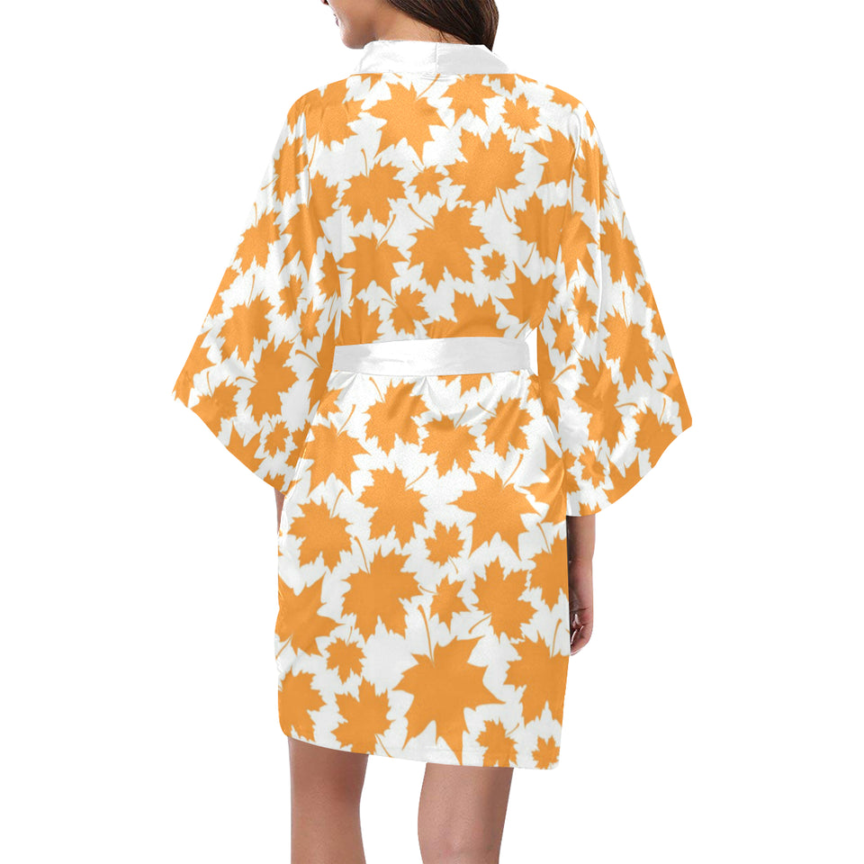 Orange Maple Leaf pattern Women's Short Kimono Robe