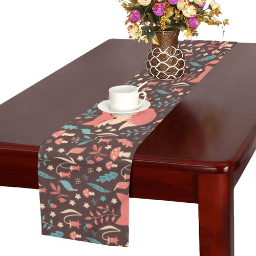 fox leaves mushroom pattern Table Runner