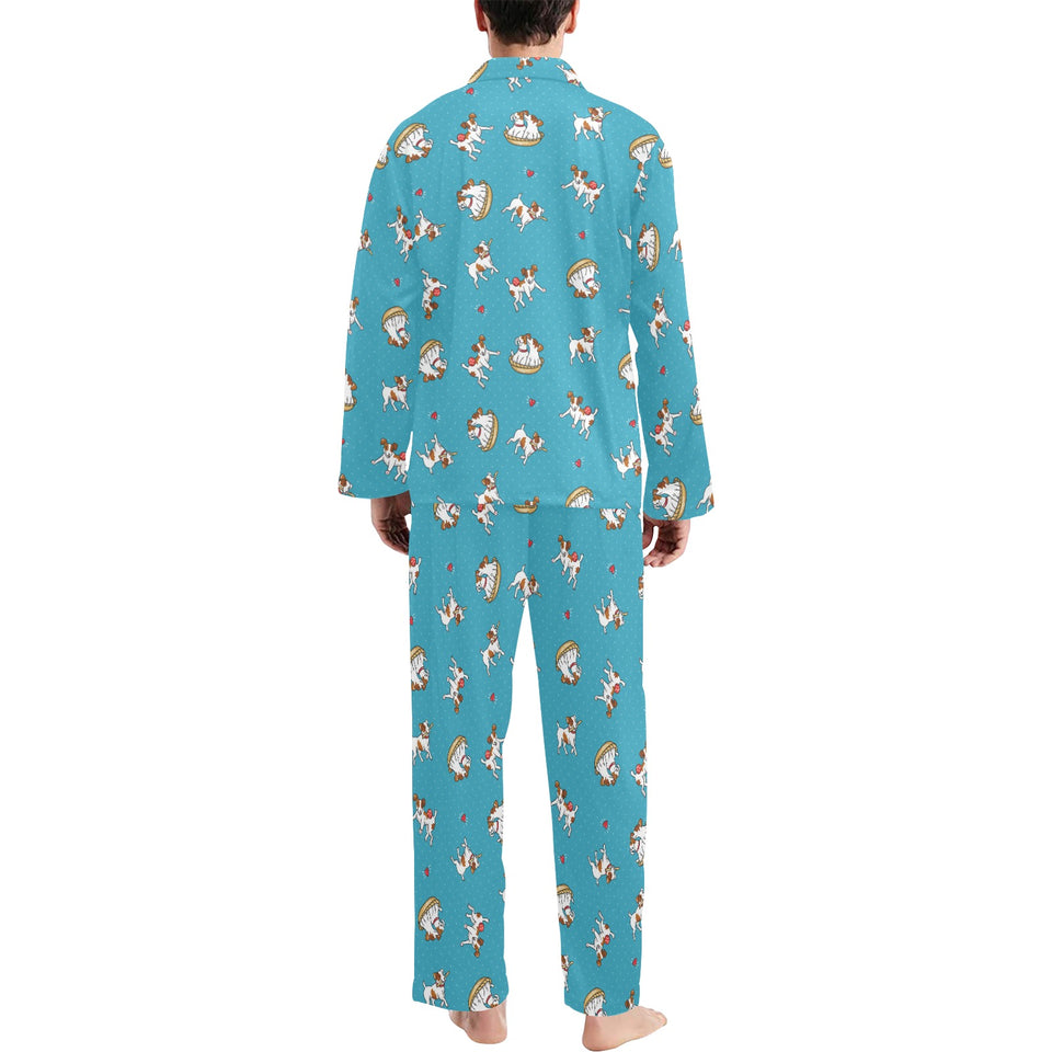 Jack Russel Pattern Print Design 03 Men's Long Pajama Set
