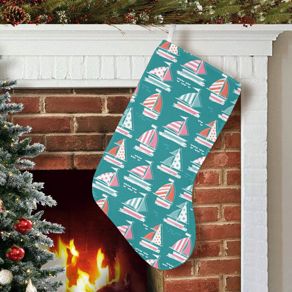 Cute sailboat pattern Christmas Stocking