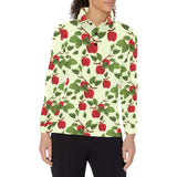 Red apples leaves pattern Women's Long Sleeve Polo Shirt