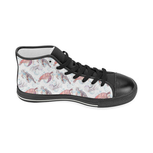 Watercolor sea turtle jellyfish pattern Women's High Top Canvas Shoes Black