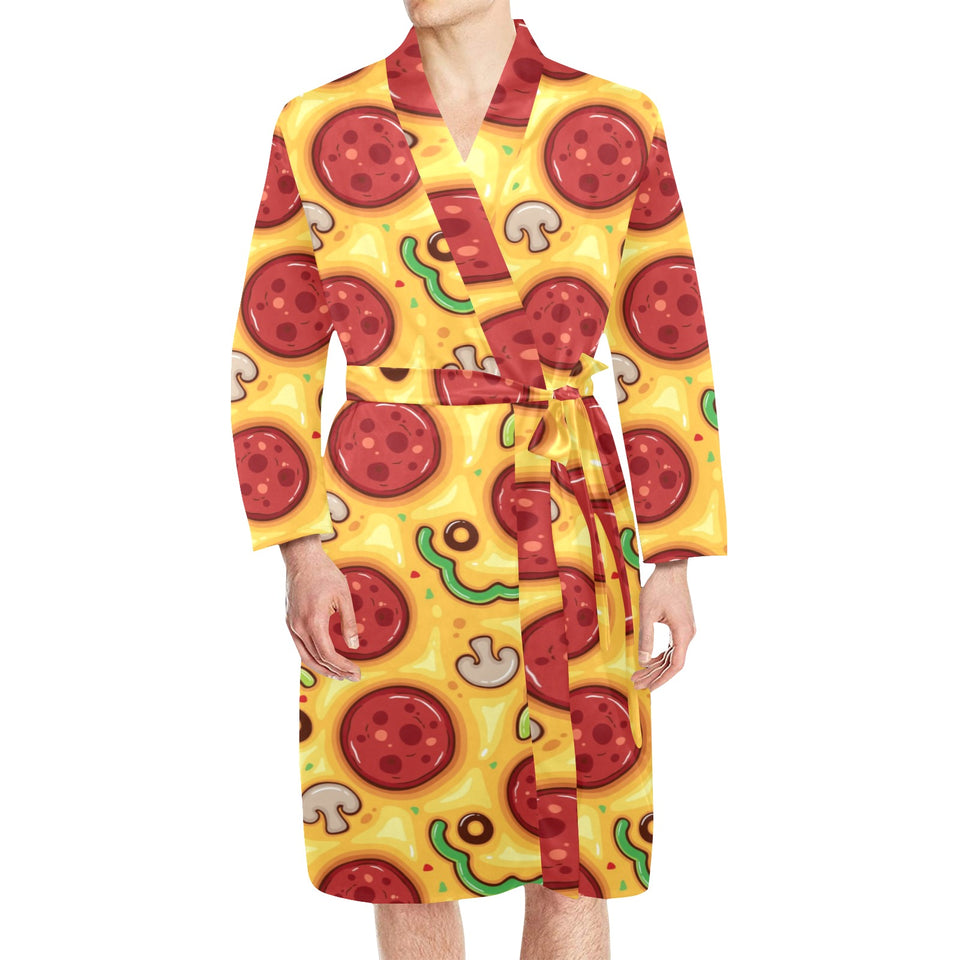 Pizza texture pattern Men's Long Sleeve Belted Night Robe