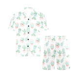 Pastel color cactus pattern Men's V-Neck Short Pajama Set