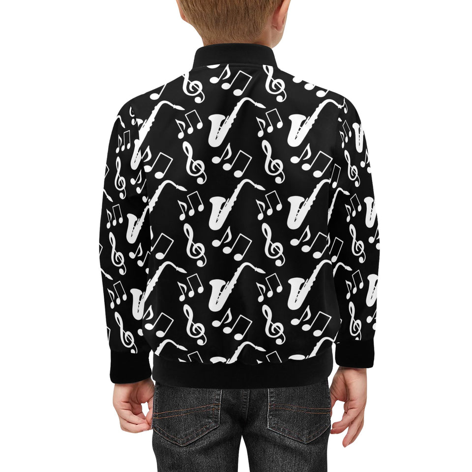 Saxophone music notes treble clef black white them Kids' Boys' Girls' Bomber Jacket