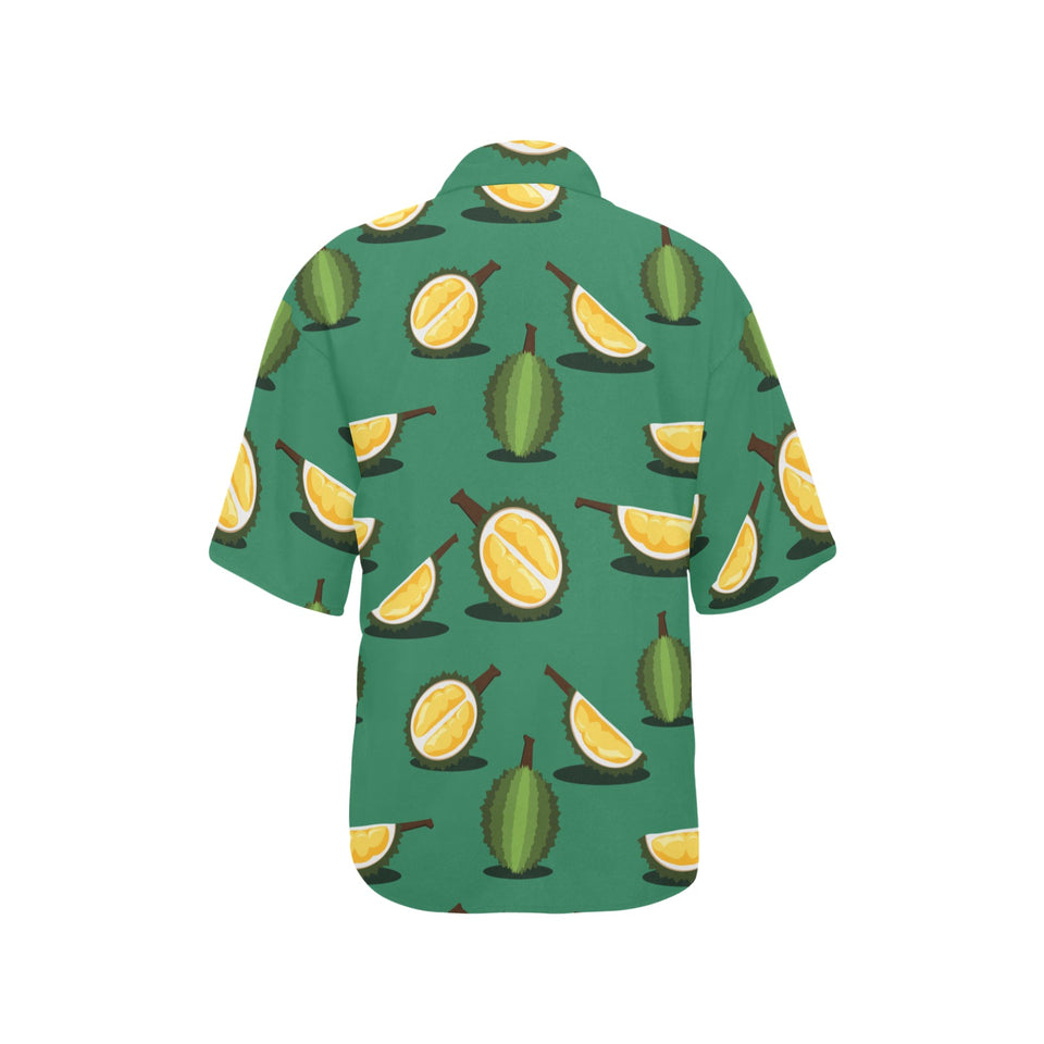Durian pattern green background Women's All Over Print Hawaiian Shirt