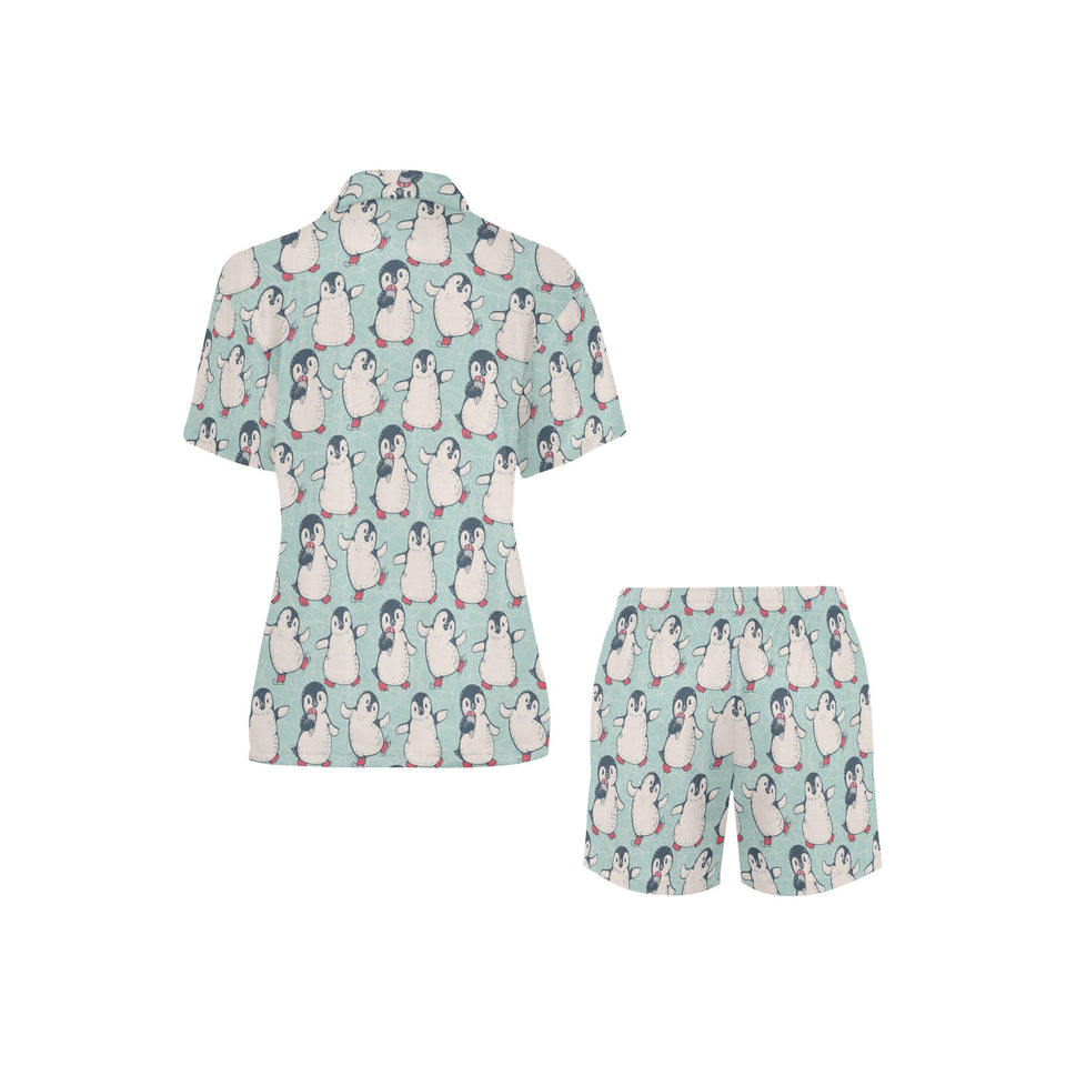Cute Penguin pattern Women's V-Neck Short Pajama Set