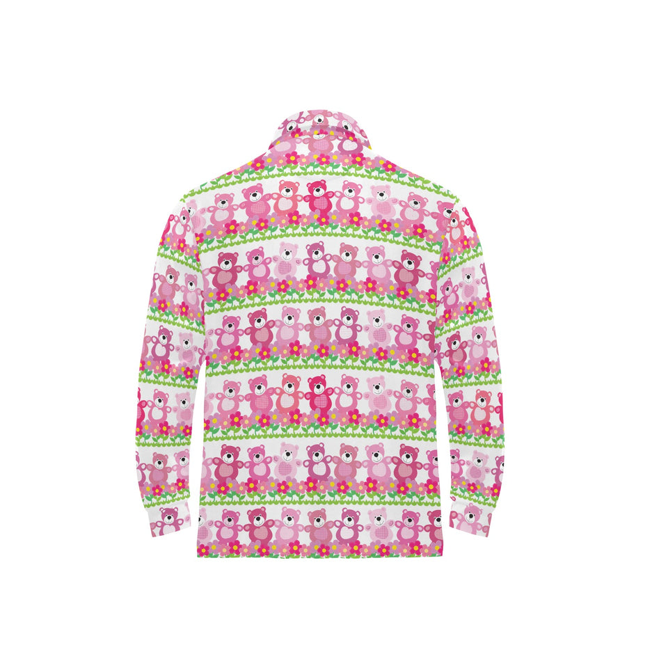 Teddy Bear Pattern Print Design 04 Men's Long Sleeve Polo Shirt