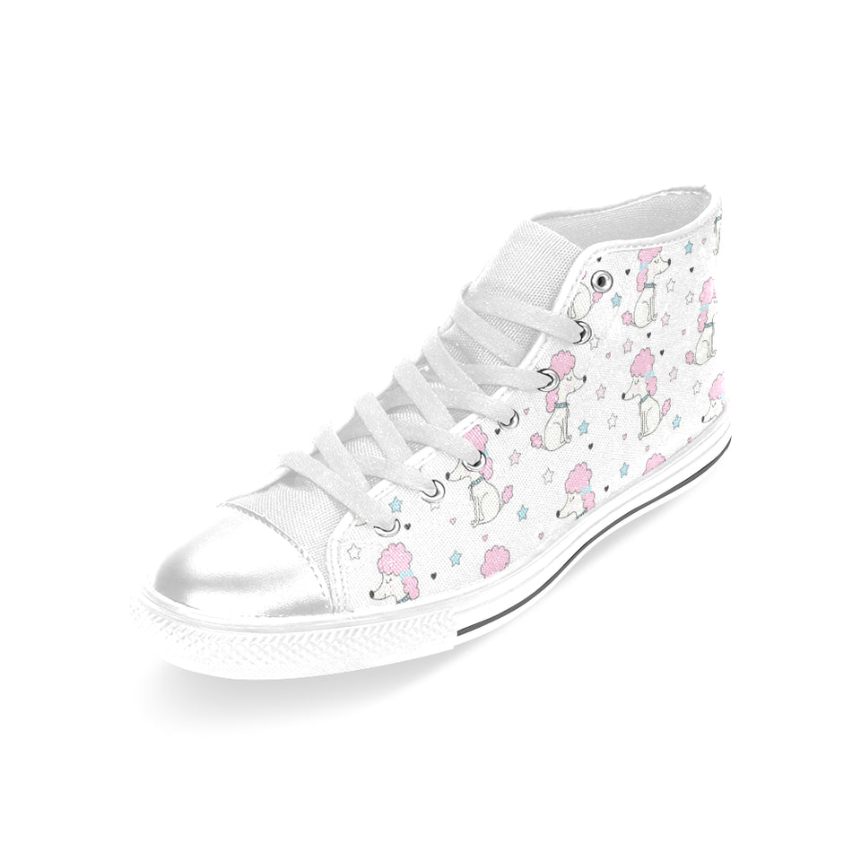 Cute poodle dog star pattern Women's High Top Canvas Shoes White