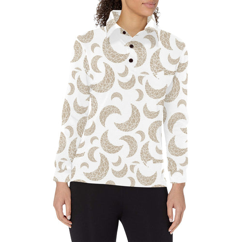 Cool gold moon abstract pattern Women's Long Sleeve Polo Shirt