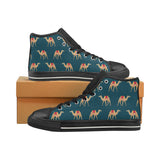 Camel pattern blue blackground Women's High Top Canvas Shoes Black