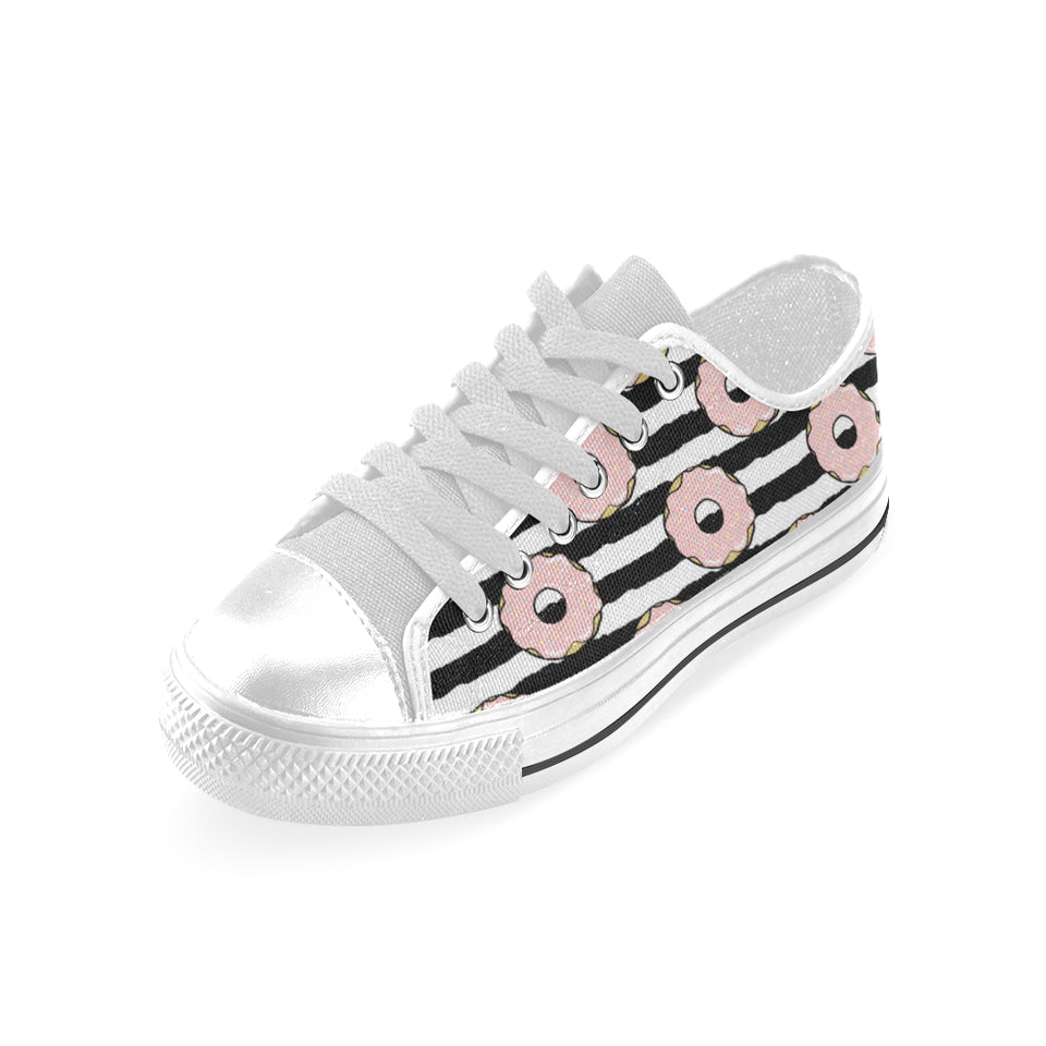 Donuts pink icing striped pattern Men's Low Top Canvas Shoes White
