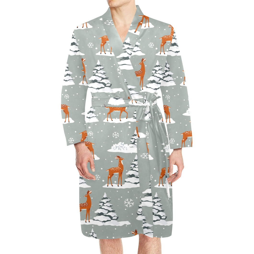 Beautiful deers Winter Christmas Men's Long Sleeve Belted Night Robe