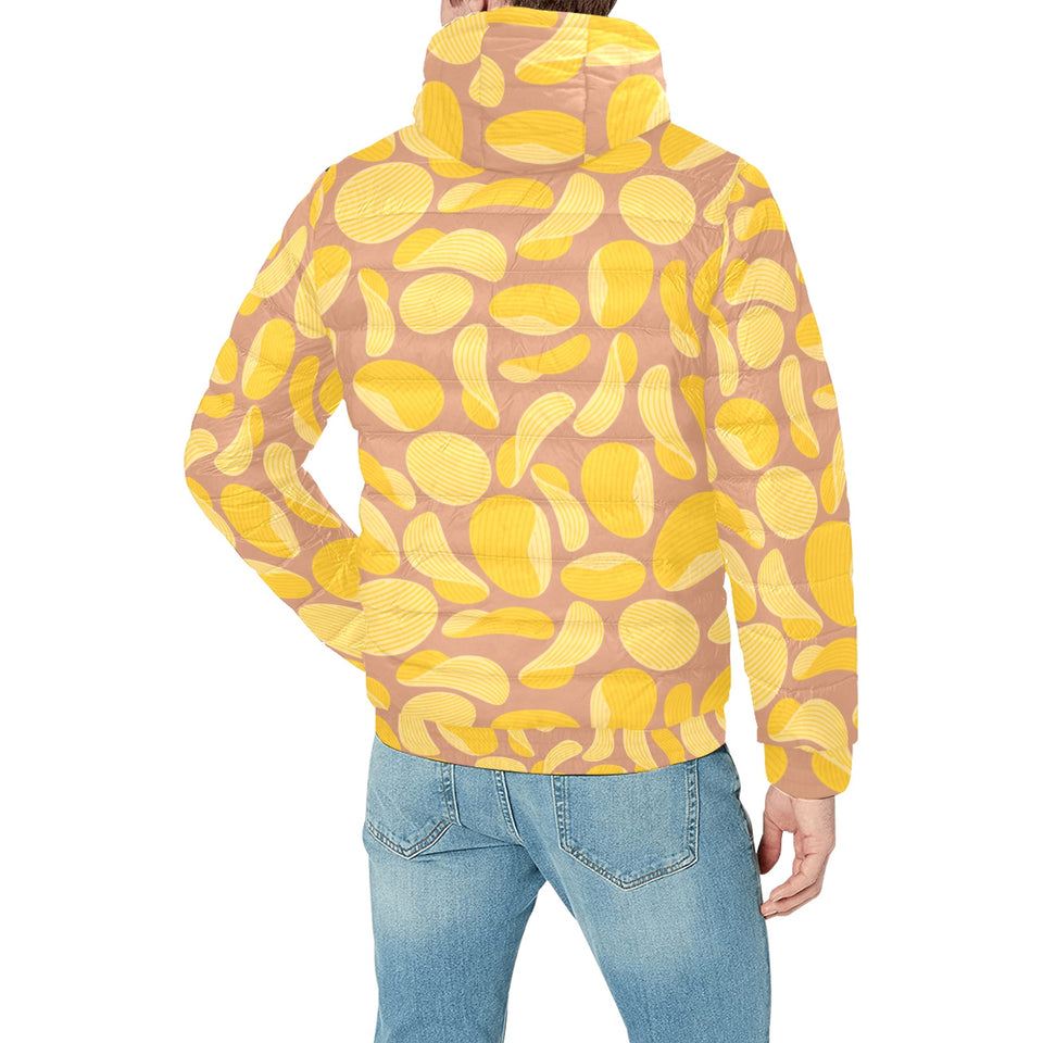 Potato Chips Pattern Print Design 01 Men's Padded Hooded Jacket