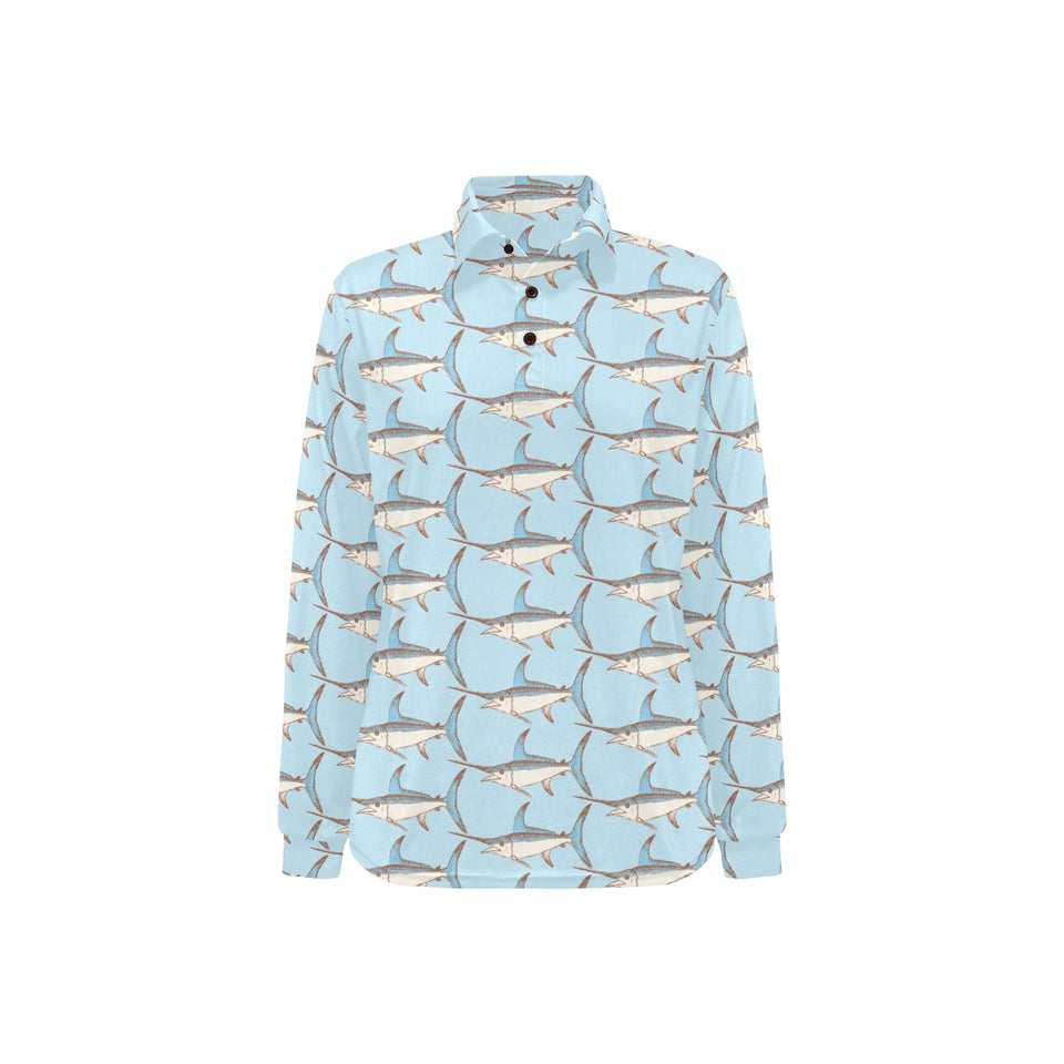 Swordfish Pattern Print Design 01 Women's Long Sleeve Polo Shirt