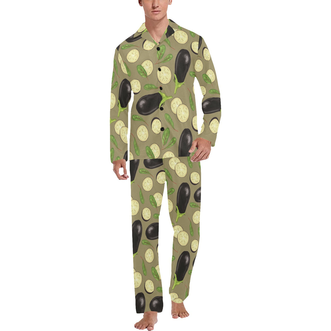 Eggplant Pattern Print Design 02 Men's Long Pajama Set