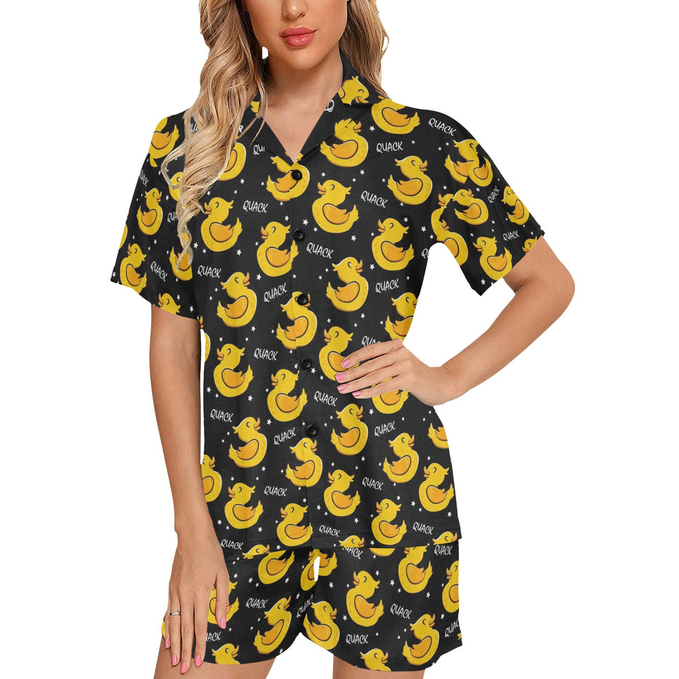 Duck Pattern Print Design 05 Women's V-Neck Short Pajama Set